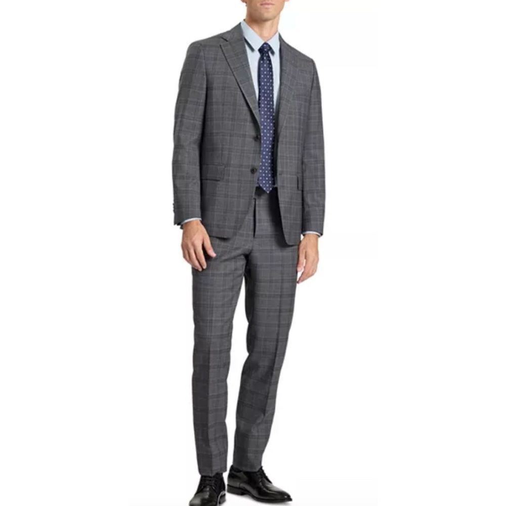 Ravazzolo Hand Tailored Virgin Wool Micro Plaid Gray Suit Set Size 54R (US 42)